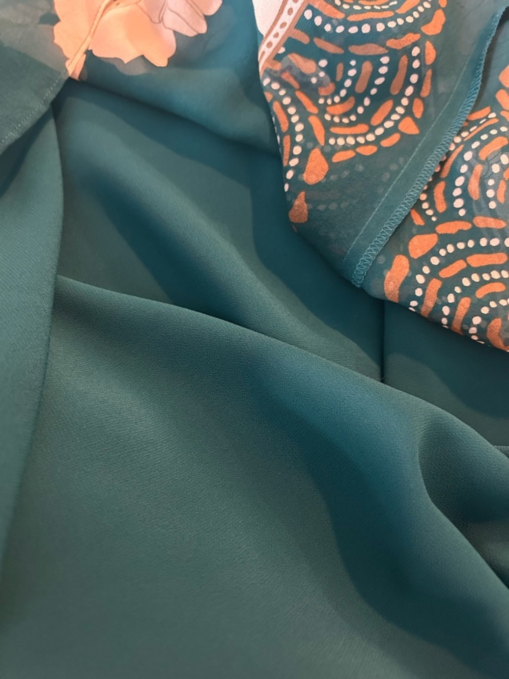 Adrianna Papell Teal Floral V-Neck Silk Cocktail Dress w/beading, embroidery - Picture 10 of 13
